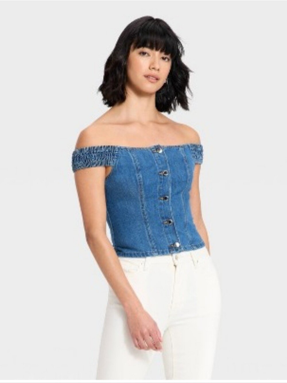 Women's Off the Shoulder Denim Top - Universal Thread Dark Wash L